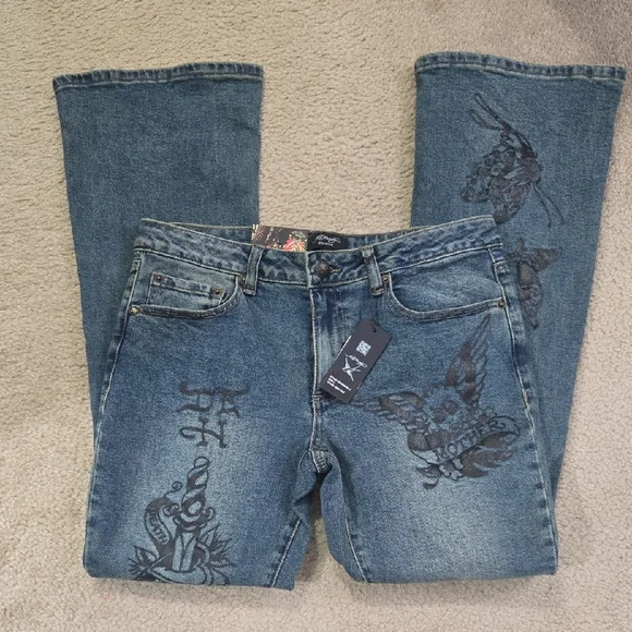 Ed Hardy Flare Jeans with Black Graphics - Picture 12 of 15